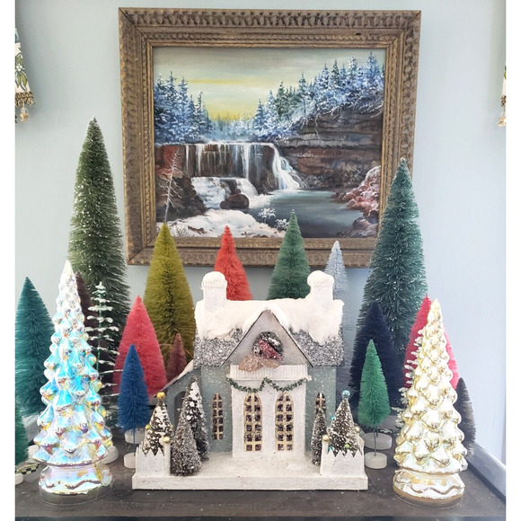 Cody Foster Retro Iridescent Christmas Trees Set of 2 Battery Lighted Glass - Picture 4 of 11